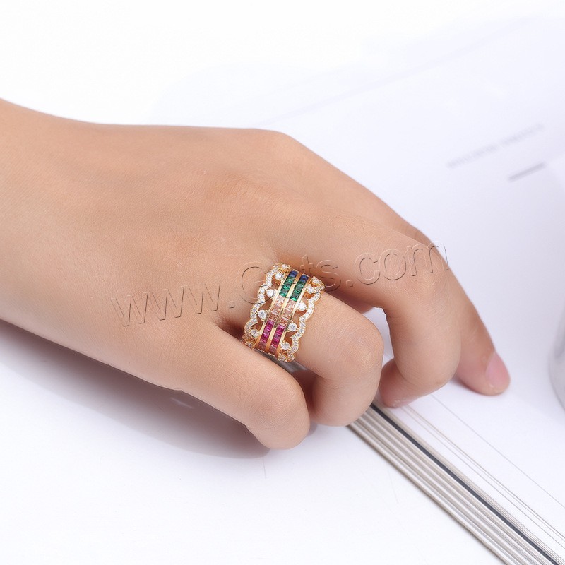 Цирконий Micro Pave Латунь палец кольцо, Другое покрытие, разный размер для выбора & инкрустированное микро кубического циркония & Женский, Много цветов для выбора, продается PC