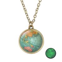 Zinc Alloy Necklace, with Glass, with 5cm extender chain, Globe, antique bronze color plated, time gem jewelry & Unisex & oval chain & luminated & decal, 18mm Approx 17.7 Inch 