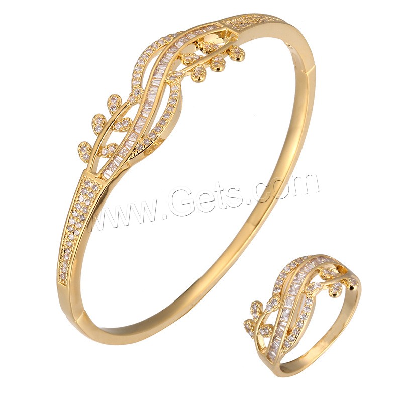 Cubic Zirconia Micro Pave Brass Jewelry Sets, bangle & finger ring, plated, 2 pieces & different size for choice & micro pave cubic zirconia & for woman, more colors for choice, Inner Diameter:Approx 60mm, Length:Approx 7.5 Inch, Sold By Set