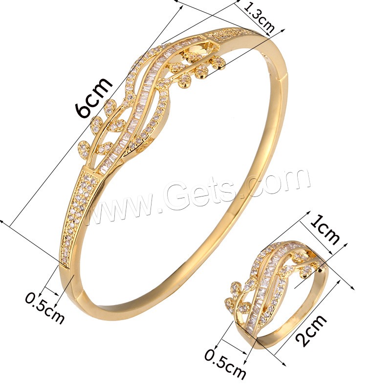 Cubic Zirconia Micro Pave Brass Jewelry Sets, bangle & finger ring, plated, 2 pieces & different size for choice & micro pave cubic zirconia & for woman, more colors for choice, Inner Diameter:Approx 60mm, Length:Approx 7.5 Inch, Sold By Set