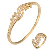Cubic Zirconia Micro Pave Brass Jewelry Sets, bangle & finger ring, plated, 2 pieces & micro pave cubic zirconia & for woman Inner Approx 60mm Approx 7.5 Inch 