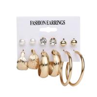 Zinc Alloy Earring Set, with ABS Plastic Pearl, plated, 6 pieces & for woman & with rhinestone 