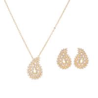 Cubic Zirconia Micro Pave Brass Jewelry Sets, Stud Earring & necklace, plated, 2 pieces & oval chain & micro pave cubic zirconia & for woman 18*25mm Approx 14.9 Inch 
