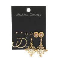 Zinc Alloy Earring Set, Stud Earring & earring, with ABS Plastic Pearl & Resin, gold color plated, 5 pieces & for woman & with rhinestone 
