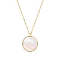 Brass Jewelry Necklace, with White Shell, with 5cm extender chain, Flat Round, plated, oval chain & for woman 17*20mm Approx 16 Inch 