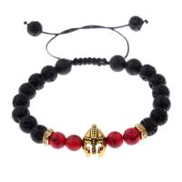 Zinc Alloy Rhinestone Bracelets, with Lava & Synthetic Turquoise, Helmet, antique gold color plated, adjustable & for man & with rhinestone, black and red, 8mm Approx 6.5-9.8 Inch 