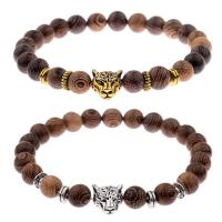 Fashion Zinc Alloy Bracelets, with Wood, Leopard, plated, adjustable & for man 8mm Approx 6.5-7.5 Inch 