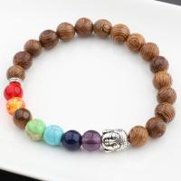 Fashion Zinc Alloy Bracelets, with Gemstone & Wood, silver color plated, Unisex 8mm Approx 6.5-7.5 Inch 