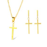 Fashion Stainless Steel Jewelry Sets, earring & necklace, Cross, plated, for woman 0c Approx 17.71 Inch 