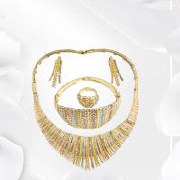Zinc Alloy Wedding Set, finger ring & bracelet & earring & necklace, gold color plated, Adjustable & for woman & enamel & with rhinestone, 40cmuff0c4cm,16.5cm 