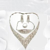 aleación de zinc Set de Boda, anillo de dedo & pulsera & pendiente & collar, con Cristal, chapado en color de plata, para mujer & esmalte, 40cmuff0c4cmuff0c16.5cm, Vendido por Set