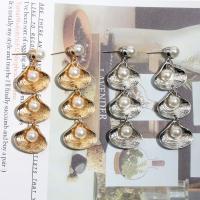 Brass Drop Earring, with Plastic Pearl, Shell, plated, fashion jewelry & for woman 65*23mm 