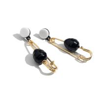 Brass Drop Earring, with Plastic Pearl, gold color plated, for woman 65*20mm 