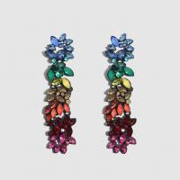 Rhinestone Brass Drop Earring, plated, for woman & with rhinestone, multi-colored, 98*24mm 