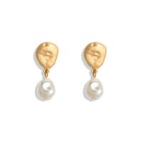 Brass Drop Earring, with Plastic Pearl, gold color plated, fashion jewelry & for woman, 30*12mm 