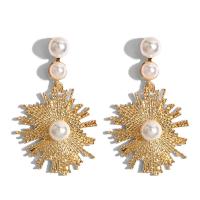 Brass Drop Earring, with Plastic Pearl, plated, fashion jewelry & for woman 65*38mm 