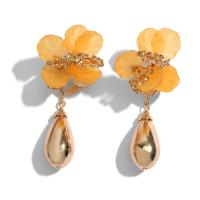 Rhinestone Brass Drop Earring, with Acrylic, Flower, gold color plated, for woman & with rhinestone 88*35mm 