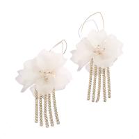 Brass Tassel Earring, with Acrylic, Flower, gold color plated, for woman & with rhinestone, white, 125*58mm 
