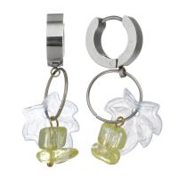 Stainless Steel Huggie Hoop Drop Earring, with Acrylic, fashion jewelry & for woman, original color, 37mm 