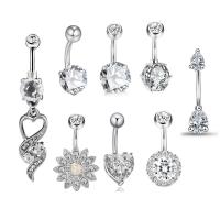 Stainless Steel Belly Ring, 8 pieces & for woman & with rhinestone, original color, 1.6mm,10mm 