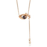 Titanium Steel Jewelry Necklace, with Acrylic, with 5cm extender chain, Eye, rose gold color plated, oval chain & for woman Approx 17.7 Inch 