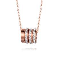 Titanium Steel Jewelry Necklace, with 5cm extender chain, rose gold color plated, oval chain & for woman & with rhinestone Approx 17.7 Inch 