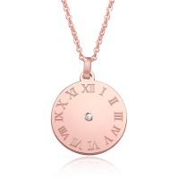 Titanium Steel Jewelry Necklace, with 5cm extender chain, Flat Round, rose gold color plated, oval chain & for woman & with rhinestone, 20*2mm Approx 17.7 Inch 