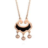 Titanium Steel Jewelry Necklace, with Black Shell, with 5cm extender chain, Longevity Lock, rose gold color plated, oval chain & for woman Approx 17.7 Inch 