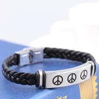 Stainless Steel Chain Bracelets, with PU Leather, handmade, fashion jewelry & Unisex & enamel, 10mm Approx 8.66 Inch 