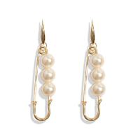 Brass Drop Earring, with Plastic Pearl, gold color plated, for woman nickel, lead & cadmium free, 68*17mm 