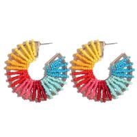 Seedbead Stud Earring, with Zinc Alloy, gold color plated, fashion jewelry & for woman, multi-colored, nickel, lead & cadmium free, 60*60mm 