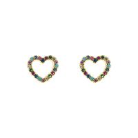 Brass Stud Earring, Heart, gold color plated, micro pave cubic zirconia & for woman, nickel, lead & cadmium free, 9*9mm 