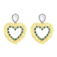 Zinc Alloy Drop Earring, with Acrylic, Heart, gold color plated, for woman & with rhinestone 78*60mm 