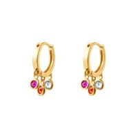 Brass Huggie Hoop Drop Earring, gold color plated, for woman & with cubic zirconia, nickel, lead & cadmium free, 18*13mm 