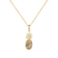 Cubic Zircon Micro Pave Brass Necklace, Pineapple, gold color plated, micro pave cubic zirconia & for woman, nickel, lead & cadmium free, 22*9mm 