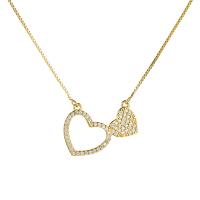 Cubic Zircon Micro Pave Brass Necklace, Heart, gold color plated, micro pave cubic zirconia & for woman, nickel, lead & cadmium free, 24*15mm Inch 