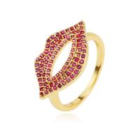 Cubic Zirconia Micro Pave Brass Finger Ring, Lip, gold color plated & micro pave cubic zirconia & for woman, nickel, lead & cadmium free, 25*20mm 