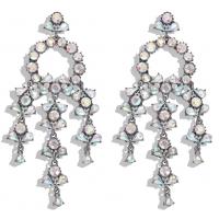Zinc Alloy Tassel Earring, plated, fashion jewelry & for woman & with rhinestone, multi-colored 