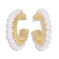Pendientes de Perno de Aleación de Zinc, con Perlas plásticas, chapado, Joyería & para mujer, 25x30mm, Vendido por Par