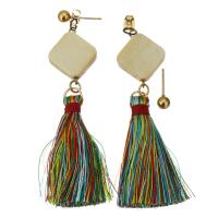 Stainless Steel Tassel Earring, with Cotton Thread, gold color plated, fashion jewelry & for woman, 81mm 