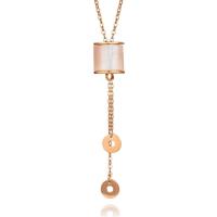 Titanium Steel Jewelry Necklace, with White Shell, with 5cm extender chain, rose gold color plated, oval chain & for woman Approx 17.7 Inch 