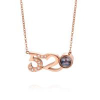 Titanium Steel Miniature Projection Necklace, with Glass, with 5cm extender chain, Number, rose gold color plated, oval chain & for woman & with rhinestone Approx 17.7 Inch 