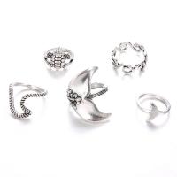 Zinc Set anillo de aleación, aleación de zinc, anillo de dedo, chapado en color de plata antigua, 5 piezas & Joyería & para mujer, tamaño:4.5-7, Vendido por Set