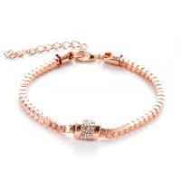 Zinc Alloy Rhinestone Bracelets, with 4cm extender chain, rose gold color plated, fashion jewelry & for woman & with rhinestone, 3mm,10mm Approx 9 Inch 