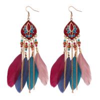 Zinc Alloy Tassel Earring, with Seedbead & Feather, antique bronze color plated, for woman & enamel 114*24mm 