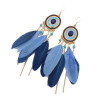 Zinc Alloy Tassel Earring, with Feather & Resin, gold color plated, for woman & enamel 140*26mm 