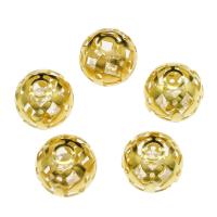 Iron European Beads, with Resin Rhinestone, Round, gold color plated, hollow, white Approx 4mm 
