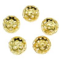 Iron Hollow Beads, with Resin Rhinestone, Round, gold color plated, white Approx 1.3mm 