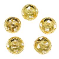 Iron Hollow Beads, with Resin Rhinestone, Round, gold color plated, white 