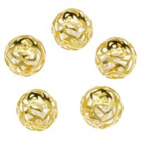 Iron Hollow Beads, with Resin Rhinestone, Round, gold color plated, white Approx 1mm 
